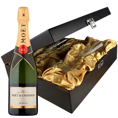Moet And Chandon Brut Champagne 75cl And Flutes In Luxury Presentation Box